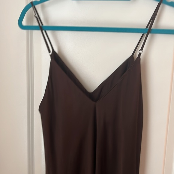 Zara Gathered Slip Midi Dress in Brown Size Large - Picture 7 of 12